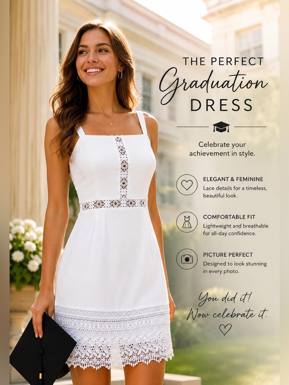 Dress the population  White dress Lace occasion Graduation bridal sorority M